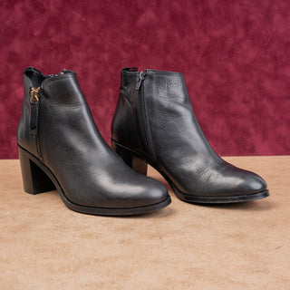 Minelli Wmn Black Leather Vintage Y2K Retro Round Toe Zip Ankle Boots 6US EUR36
