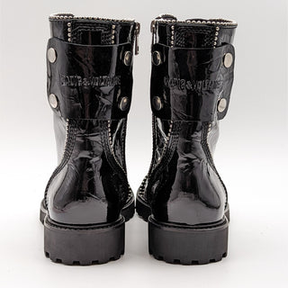 Zadig & Voltaire Women Joe Wrinkle Stud Black Leather Combat Boots 6US EUR 37