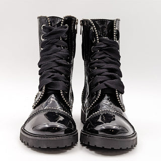 Zadig & Voltaire Women Joe Wrinkle Stud Black Leather Combat Boots 6US EUR 37