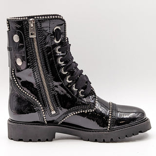 Zadig & Voltaire Women Joe Wrinkle Stud Black Leather Combat Boots 6US EUR 37
