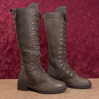 Vintage Foundry Women Dark Green Leather Lace-up Zip Fashion Combat Boots sz 8