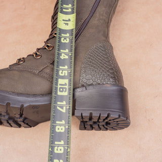 Vintage Foundry Women Dark Green Leather Lace-up Zip Fashion Combat Boots sz 8