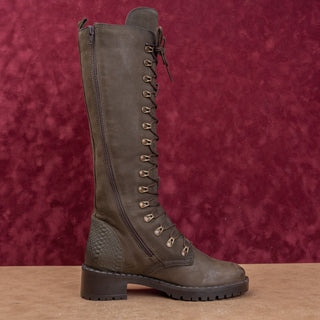Vintage Foundry Women Dark Green Leather Lace-up Zip Fashion Combat Boots sz 8