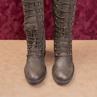 Vintage Foundry Women Dark Green Leather Lace-up Zip Fashion Combat Boots sz 8