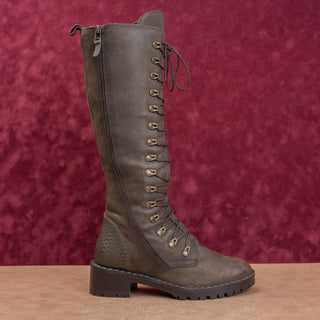 Vintage Foundry Women Dark Green Leather Lace-up Zip Fashion Combat Boots sz 8
