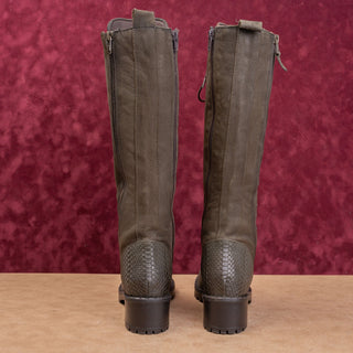 Vintage Foundry Women Dark Green Leather Lace-up Zip Fashion Combat Boots sz 8