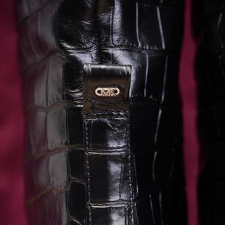 Michael Kors Women Hayden Black Leather Croc Embossed Block Heel Knee boots 10
