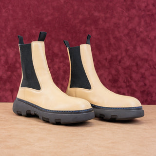 Burberry Men Creeper Custard Leather Chelsea Fashion Boots sz 9US EUR42