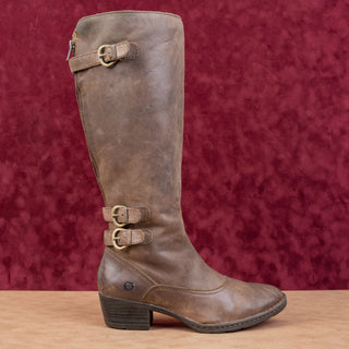 Born Women Albi Brown Leather Western Buckle Fashion Knee Boots sz 9.5