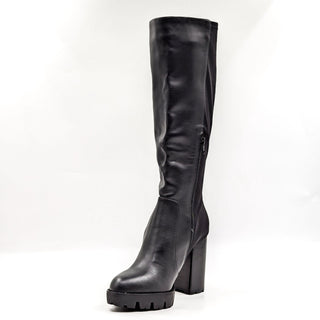 Charles David Women Gala Black Leather Stretch Panel Heel Knee Boots size 9.5