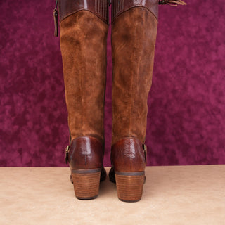 Born Women Alize Brown Leather Suede Western Double Zipper Boho Boots sz 10