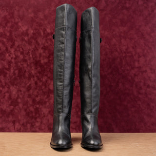 See by Chloe Wmn Annia Black Leather Strap Heel Riding Fashion Boots 10US EUR40