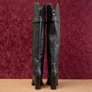 See by Chloe Wmn Annia Black Leather Strap Heel Riding Fashion Boots 10US EUR40