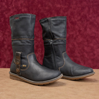 Remonte Wmn Shanice Black Vegan Leather Tex Folded Buckle Boots 8.5-9US EUR40