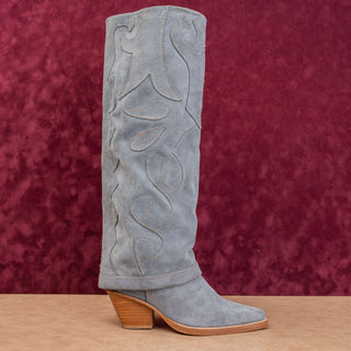 Wonderwest Women Zendaya Blue Suede Tall Western Cowboy Boots sz 7.5