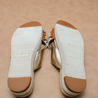 Sam Edelman Women Audrea Gold Fabric Seashells Slip-on Summer Sandals sz 9