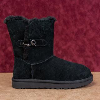 UGG Women D Link Chain Slip-on Black Nubuck Warm Comfortable Boots sz 11
