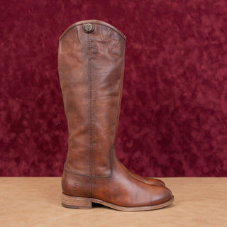 Frye Wmn Melissa Button Cognac Distress Leather Equestrian Riding Knee Boots 6