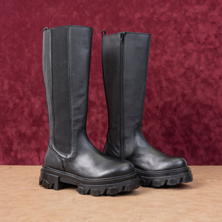 Steve Madden Women Esmao Black Leather Festival Platform Knee Boots sz 7