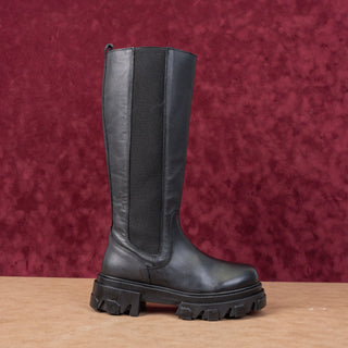 Steve Madden Women Esmao Black Leather Festival Platform Knee Boots sz 7