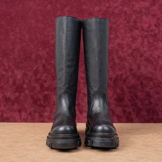 Steve Madden Women Esmao Black Leather Festival Platform Knee Boots sz 7