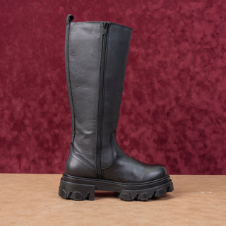 Steve Madden Women Esmao Black Leather Festival Platform Knee Boots sz 7