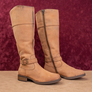 Born Women Braydon II Distress Brown Leather Zip Riding Knee Boots sz 7.5