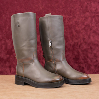 Franco Sarto Women Trevi Brown Leather Moto Biker Pull On Knee Boots sz 6