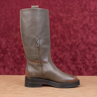 Franco Sarto Women Trevi Brown Leather Moto Biker Pull On Knee Boots sz 6