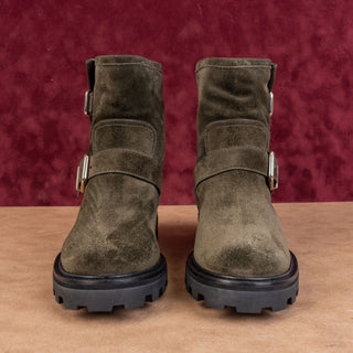 Jimmy Choo Wmn Youth II Buc Moto Biker Green Festival Suede Boots 9US EUR 39.5