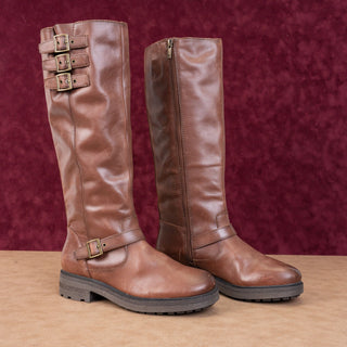 Lucky Brand Women Citere Brown Leather Zip Riding Moto Tall Boots 9US EUR 40