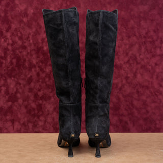 Sam Edelman Women Black Suede Fashion Party Night Zip Pointy Toe Boots sz 9.5