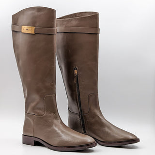 Tory Burch Women T Hardware Equestrian Riding Tall Olive Leather Boots size 9M