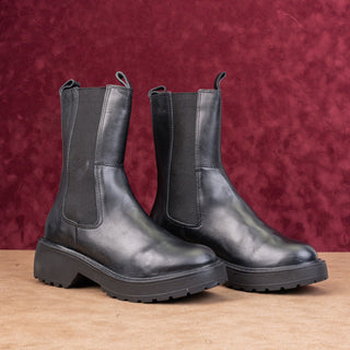 Chelsea Crew Wmn Shadow Black Leather festival Platform Boots 7.5US EUR38