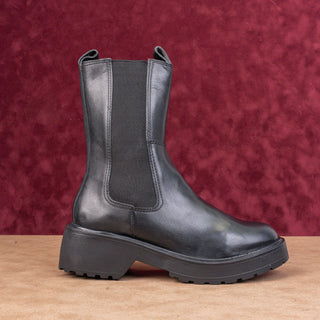 Chelsea Crew Wmn Shadow Black Leather festival Platform Boots 7.5US EUR38