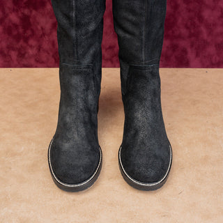 Donald Pliner Wmn Philip Black Distress Leather Classic Riding Comfort Boots 8.5