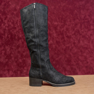 Donald Pliner Wmn Philip Black Distress Leather Classic Riding Comfort Boots 8.5