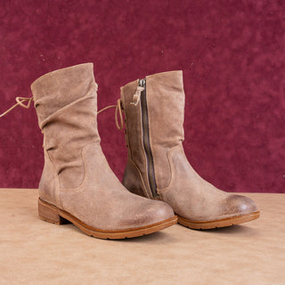 Sofft Women Sharnell Low Distress Brown Suede Back Lace-up Mid Calf boots sz 6.5