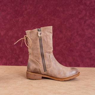 Sofft Women Sharnell Low Distress Brown Suede Back Lace-up Mid Calf boots sz 6.5