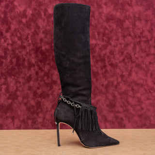 Schutz Women Vickie Black Suede Fashion Party Pointy Zip Toe Knee Boots sz 8