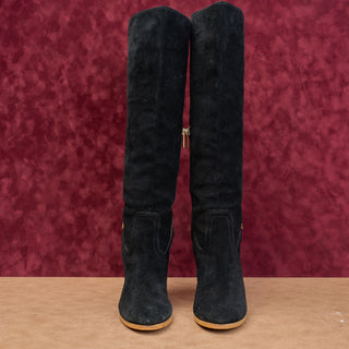 Coach Women Black Suede Leather Zip Dress Fashion Wedge Tall Boots sz 8.5