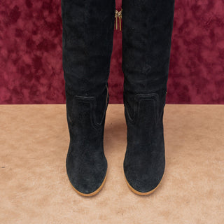 Coach Women Black Suede Leather Zip Dress Fashion Wedge Tall Boots sz 8.5