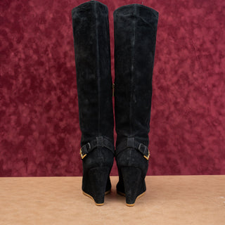 Coach Women Black Suede Leather Zip Dress Fashion Wedge Tall Boots sz 8.5