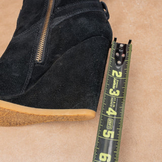 Coach Women Black Suede Leather Zip Dress Fashion Wedge Tall Boots sz 8.5