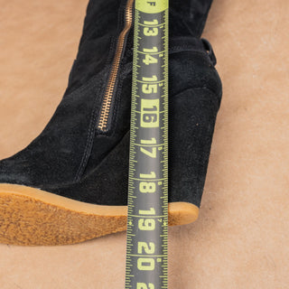 Coach Women Black Suede Leather Zip Dress Fashion Wedge Tall Boots sz 8.5