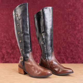 Lucca Lane Wmn Marella Brown Black Leather Riding Equestrian Buckle Boots sz 6.5