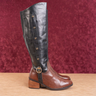 Lucca Lane Wmn Marella Brown Black Leather Riding Equestrian Buckle Boots sz 6.5