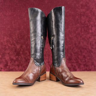 Lucca Lane Wmn Marella Brown Black Leather Riding Equestrian Buckle Boots sz 6.5