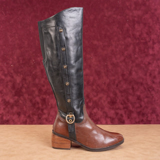 Lucca Lane Wmn Marella Brown Black Leather Riding Equestrian Buckle Boots sz 6.5