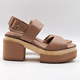 Paloma Barcelo Women Margoti Buckle Platform Beige Leather Sandals sz 11US 41EUR
